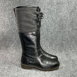UGG Elsa Boot Womens Size 8 Black Leather Waterproof Tall Lace Outdoor Insulated